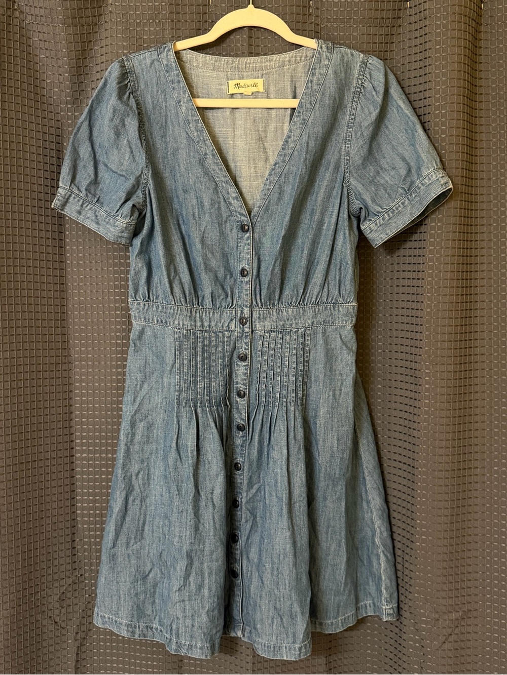 Madewell Chambray Button-Front Mini Dress in Denim Blue